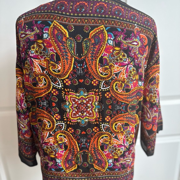 Peck & Peck Multi-Color Boho, Gold Beaded Shear Short Sleeve Cardigan - Picture 3 of 6